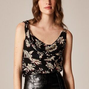 J. Crew Asymmetrical cowlneck top in floral crepe de chine NWT Size 2